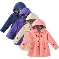 Godderr Kids Baby Girls Solid Color Rain Trench Jacket Coats Toddler Hooded Windbreaker Jacket Mid-Length Waist Windproof Jacket Outerwear for 3-11 Years Old