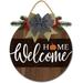 Eveokoki 12 Welcome Home Pumpkin Funny Signs for Front Door Farmhouse Porch Rustic Round Wooden Hanging Wreaths for Housewarming Gift Halloween Festival Decoration Outdoor Indoor Wall Decor