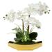 Orchids Artificial Flowers 15 White Phalaenopsis Orchid Faux Flowers Orchid Plant Golden Boat Pots