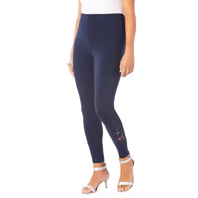 Plus Size Women's Lace-Inset Essential Stretch Legging by Roaman's in Navy (Size 22/24) Activewear Workout Yoga Pants