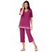 Plus Size Women's Striped Inset & Capri Set by Woman Within in Raspberry Mini Stripe (Size 14/16) Pants