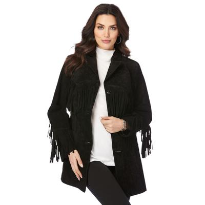 Plus Size Women's Fringe Suede Jacket by Roaman's in Black (Size 12 W)