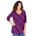 Plus Size Women's Long-Sleeve V-Neck Ultimate Tee by Roaman's in Purple Watercolor Stripe (Size 22/24) Shirt