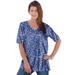 Plus Size Women's V-Neck Ultimate Tee by Roaman's in Blue Abstract Zebra (Size 4X) 100% Cotton T-Shirt