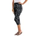 Plus Size Women's Essential Stretch Capri Legging by Roaman's in Black Open Texture (Size 14/16) Activewear Workout Yoga Pants