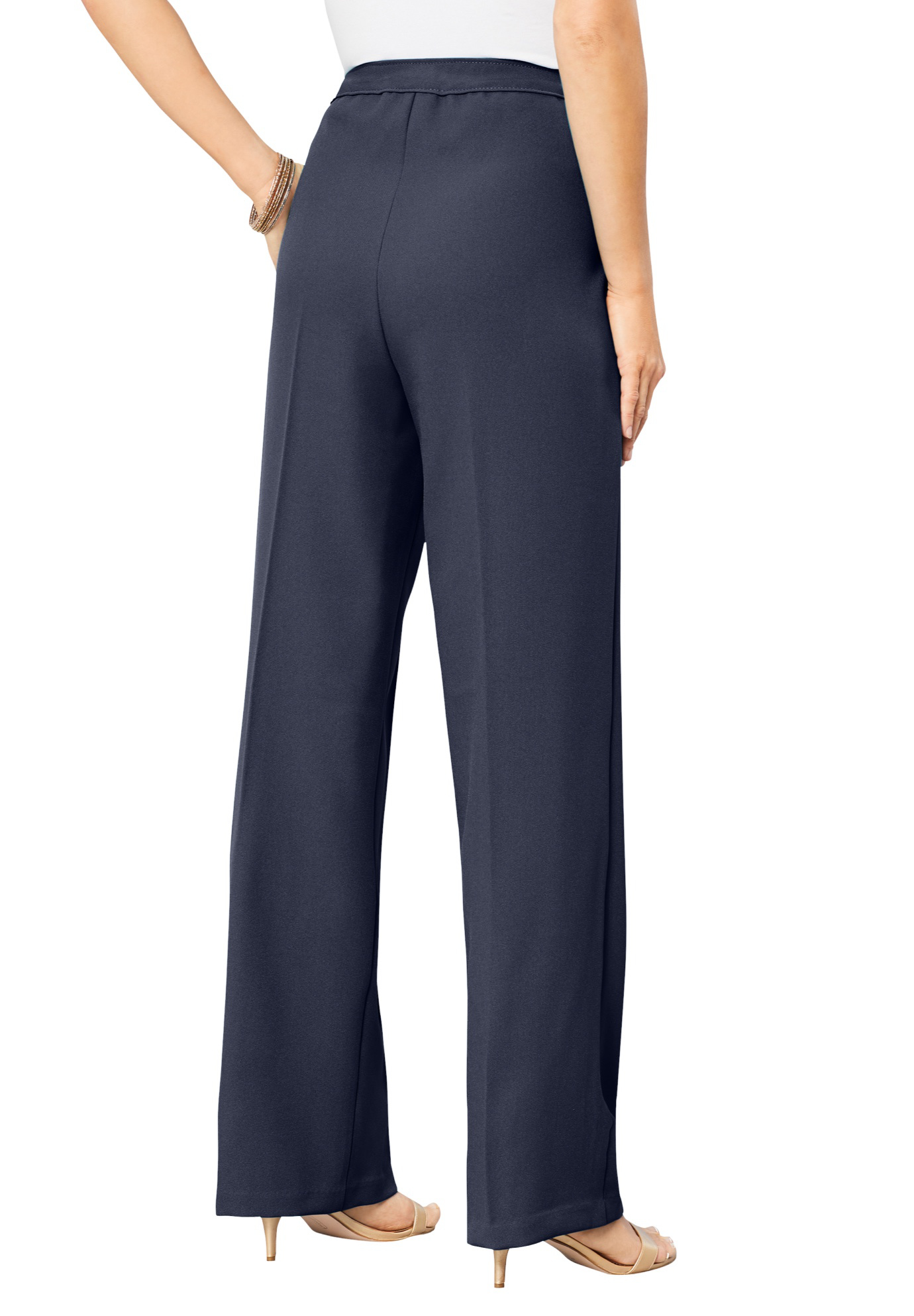 Plus Size Women's Plus Size Wide Leg Bend Over Pant by Roaman's in Navy (Size 24 WP)