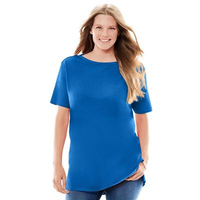 Plus Size Women's Perfect Short-Sleeve Boatneck Tunic by Woman Within in Bright Cobalt (Size 3X)