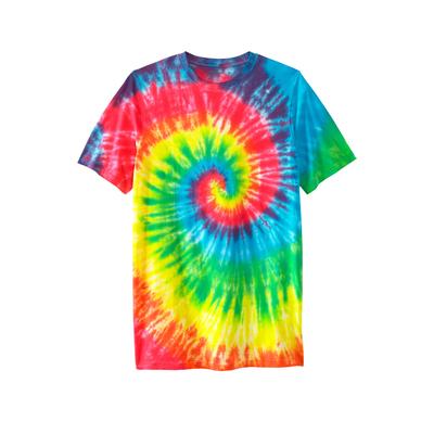 Plus Size Women's Lightweight Longer-Length Tie-Dye Crewneck by KingSize in Rainbow Tie Dye (Size 4XL)