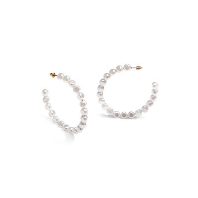 Plus Size Women's Pearl Hoop Earrings by Accessories For All in White