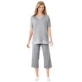 Plus Size Women's Striped Inset & Capri Set by Woman Within in Heather Grey Mini Stripe (Size 22/24) Pants