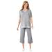 Plus Size Women's Striped Inset & Capri Set by Woman Within in Heather Grey Mini Stripe (Size 22/24) Pants