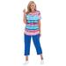 Plus Size Women's Two-Piece V-Neck Tunic & Capri Set by Woman Within in Paradise Blue Multi Tie-dye Stripe (Size 1X)