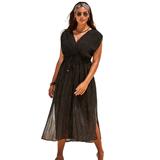 Plus Size Women's Surplice Maxi Cover Up Dress by Swimsuits For All in Black Gold (Size 26/28)