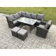 Fimous - Wicker Rattan Garden Furniture Corner Sofa Set with Oblong Dining Table 2 Small Footstools Chair 9 Seater Outdoor Rattan Set Dark Grey Mixed