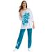 Plus Size Women's Floral Tee and Pant Set by Woman Within in Deep Teal Floral Placement (Size 1X)