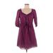 Old Navy Cocktail Dress - A-Line V-Neck 3/4 sleeves: Purple Print Dresses - Women's Size Medium