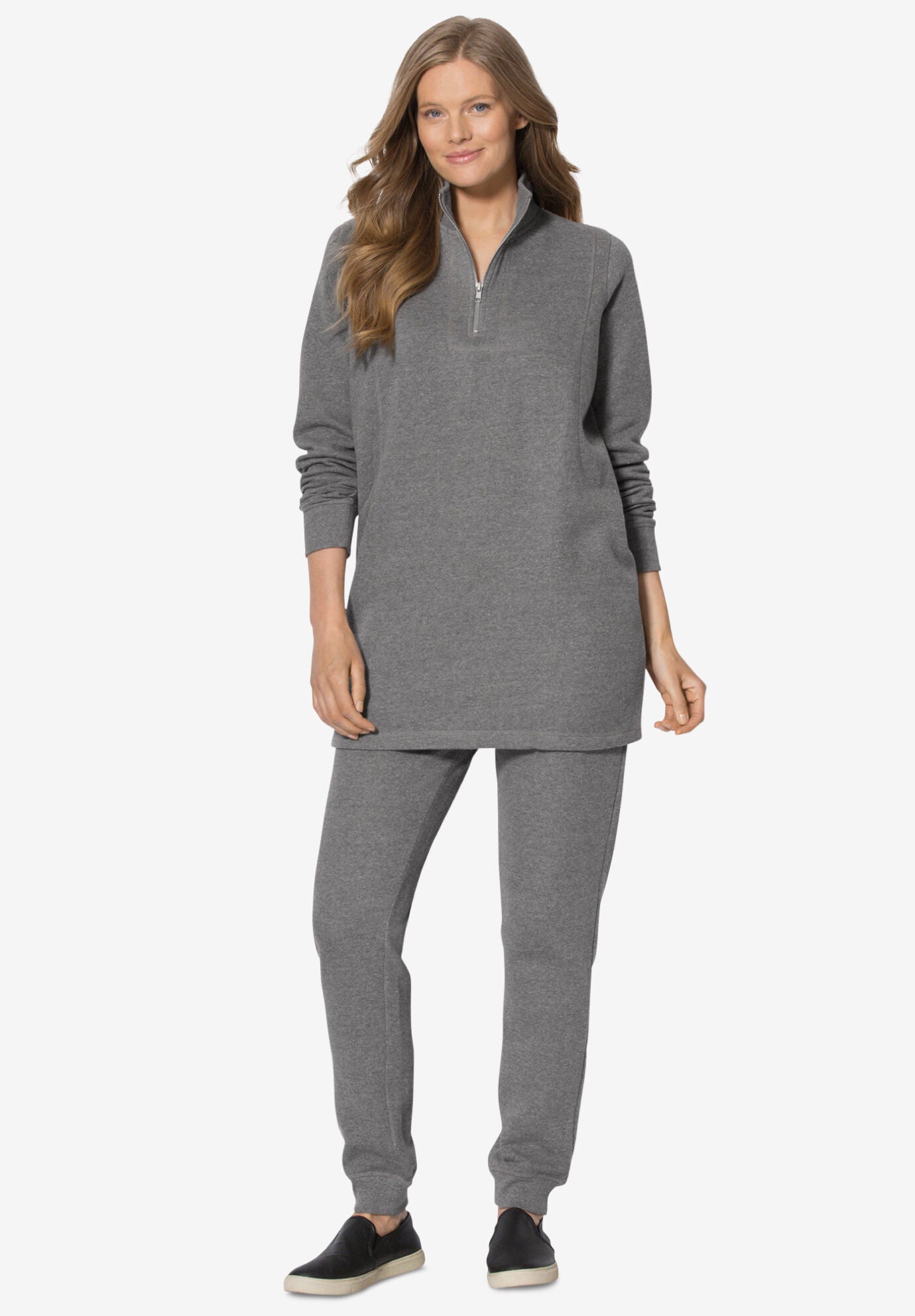 Plus Size Women's 2-piece fleece sweatshirt set by Woman Within in Medium Heather Grey (Size M)