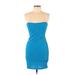 Heart & Hips Casual Dress - Bodycon Open Neckline Sleeveless: Blue Print Dresses - Women's Size Large