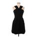 Adrianna Papell Casual Dress - Fit & Flare: Black Solid Dresses - Women's Size 8 Petite