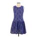 Lovemarks Casual Dress - DropWaist High Neck Sleeveless: Blue Dresses - Women's Size Large