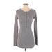 H&M Casual Dress - Mini Crew Neck Long sleeves: Gray Dresses - Women's Size X-Small