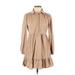 MNG Casual Dress - A-Line Collared Long sleeves: Tan Print Dresses - Women's Size 4