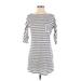 ALTERNATIVE Casual Dress - Mini Crew Neck 3/4 sleeves: White Stripes Dresses - Women's Size Small