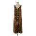 Adam Lippes Collective Casual Dress - Midi V Neck Sleeveless: Brown Leopard Print Dresses - Women's Size 4