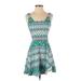 Divided by H&M Casual Dress - A-Line Scoop Neck Sleeveless: Teal Aztec or Tribal Print Dresses - Women's Size 4