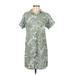 C&C California Casual Dress - Shirtdress High Neck Short sleeves: Green Camo Dresses - Women's Size Small