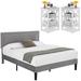 Ebern Designs Lansen Steel Platform 3 Piece Bedroom Set Upholstered/Metal in White | 47.7 H x 53.9 W x 76.6 D in | Wayfair