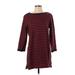 Lands' End Casual Dress - Mini Crew Neck 3/4 sleeves: Burgundy Stripes Dresses - Women's Size Small