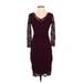 Marina Casual Dress - Sheath V-Neck 3/4 sleeves: Burgundy Print Dresses - Women's Size 4