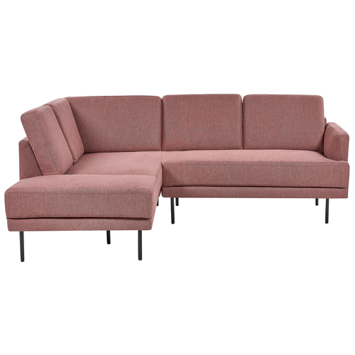 Ecksofa Rosa-Braun Stoff Rechtsseitig 4-Sitzer Sofa mit Schwarzen Metallfüßen Glamour Modern Wohnzimmer Büro Arbeitszimmer Wohnküche Esszimmer