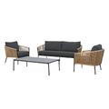 METRO Professional Sofa Lounge-Set 4-tlg., Aluminium / PE-Rattan, 1 x 2-Sitzer-Sofa, 2 Sessel, 1 Tisch, dunklegrau