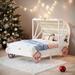 Twin Size Platform Car Bed Princess Carriage Bed with Canopy&3D Carving Pattern