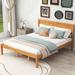 Oak Platform Bed Frame with Headboard and Wood Slat Support