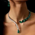 Xsbody Vintage grün offene Halskette Strass Kragen Wasser tropfen Anhänger Mode Kristall Braut