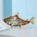Creative Marine Animals Wooden Decor Sculptures Hanging Nautical DIY Carved Wood Fish Ornament for Desk Shelf Living Room Beach Decoration style B