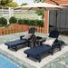 Polytrends Altura Poly Eco-Friendly All Weather Reclining Chaise Lounge with Arms & Side Table (3 Piece Set) Navy Blue