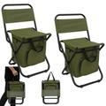 FUNDANGO 2 Pack Portable Camping Chair with Cooler Bag Lightweight Backrest Stool Compact Folding Chair Seat for Adults Green