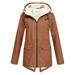 iOPQO Womens Jacket Rain Jacket Women Women Outdoor Loose Plush Solid Plus Thick Warm Women Hooded Raincoat Size Windproof Winter Outdoor Women s Coat Coats for Women Winter Coat Khaki S