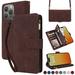 TECH CIRCLE For iPhone 15Case Wallet Retro PU Leather Crossbody Wristlet Strap Flip Case with Card Holder Magnetic Closure Kickstand Zipper Pocket case forApple iPhone 15 6.1 2023 Coffee