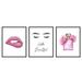 Poster Master 3-Piece Fashion Poster - Hello Beautiful Print - Pink Glitter Lips Art - Perfume Art - Gift for Men Women & Fashionista - Glam Decor for Bedroom or Living Room - 8x10 UNFRAMED Wall Art