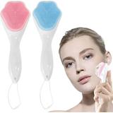 Silicone cleanser Exfoliator brush Fyuui cleanser 2-piece facial exfoliator Scrub Face Scrub Scrub Face Scrub soft hair waterproof facial skin care (blue pink)