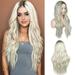 ZTTD Gradient Color Female Long Hair Fashion Mid-Length Curly Wig Hood White