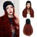 ZTTD Beanie Hat Knitted Long Wavy Curly Hair Wig Warm Knitted Velvet 28 Inch Women s Synthetic Wig Winter Red