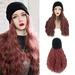 ZTTD Beanie Hat Knitted Long Wavy Curly Hair Wig Warm Knitted Velvet 28 Inch Women s Synthetic Wig Winter Pink