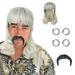 ZTTD Exotic Blonde Wig With Hat Clip Earrings and Mustache Fits Kids Adults B