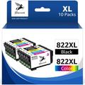 822XL Ink Cartridges for Epson 822 Ink for Epson 822XL Ink Cartridges for Epson Workforce Pro WF 3820 WF 4820 WF 4833 WF 4830 WF 4834 (10-Pack Black Magenta Cyan Yellow)